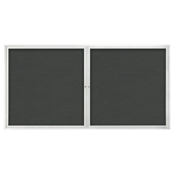 United Visual Products 72"x36" 3-Door Enclosed Outdoor Letterboard, Grey Felt/Satin UV1163D-SATIN-GREY - main